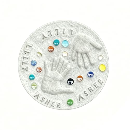 Mothers Day DIY Handprint Gift Kit Large DIY Handprint Stepping Stone Kit Indoor Outdoor Family Keepsake Craft Gift (Includes 1 Mod 26 Letter Stamps and Colored Stones) (12 in (Fits 2 Handprint))