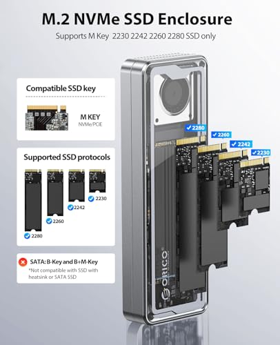 Image of ORICO 40Gbps M.2 NVMe SSD Enclosure with Cooling Fan, Tool-Free Installation Aluminum Crystal NVMe Case, Support 2280 M2 Solid State Drive, Compatible with Thunderbolt 3 /4 USB4 /3.2 /3.1 /3.0