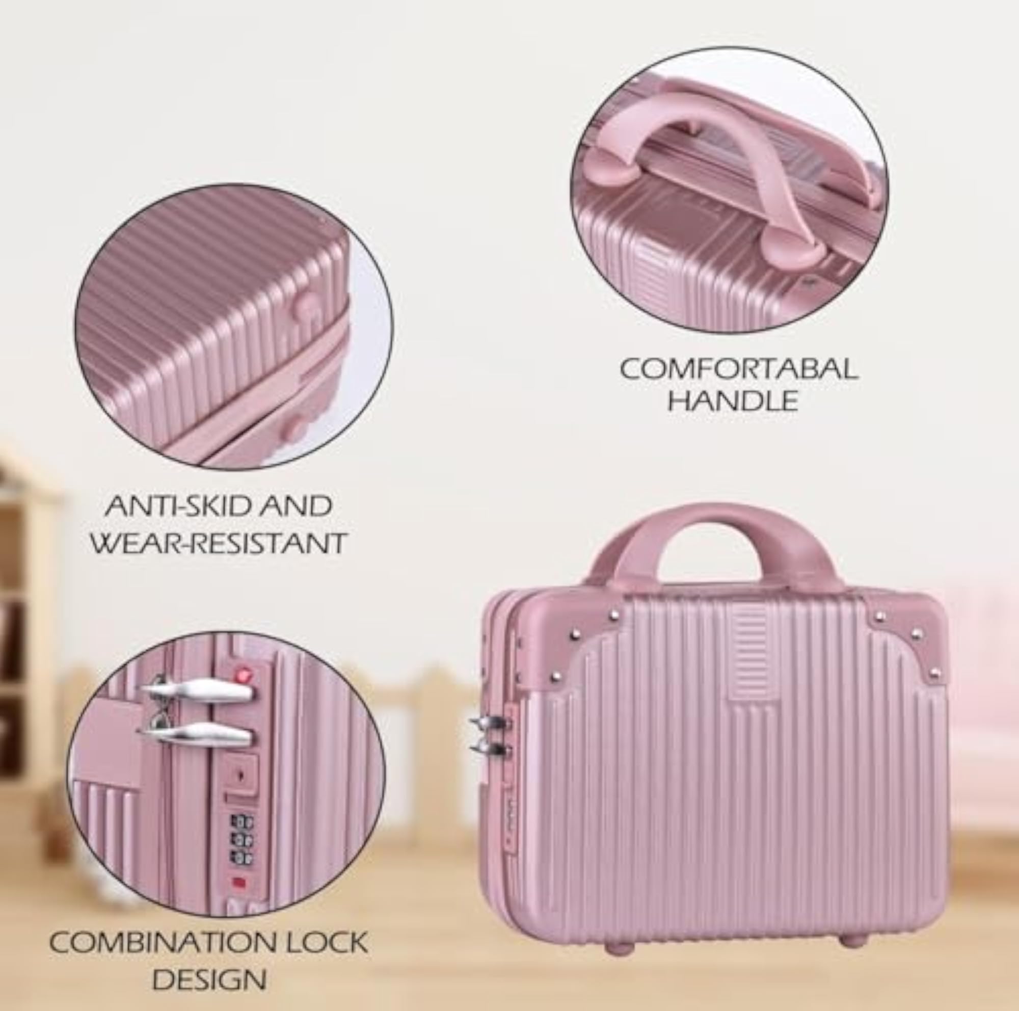 Mini Makeup Case, ABS Hard Shell TSA Lock Rose Gold