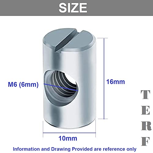 TERF® M6 X 16mm Cross Dowel Barrel Nuts M6 (6mm) X 16mm Furniture Barrel Nut Slotted Drive Dowels Bolts Nuts For Furniture Bed Cot Chairs Crib and Multi Purpose Use - Image 3