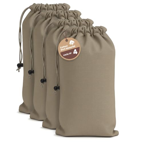 Image of LFH Cotton Rich Shoe Storage Bags with Drawstring, Dustproof Breathable Reusable Organizer, Perfect For Travel, Dorm, Hotel, College, Gym, Easy to Carry, Machine Washable 8 inchx17 inch (Pack of 4) - Chambray