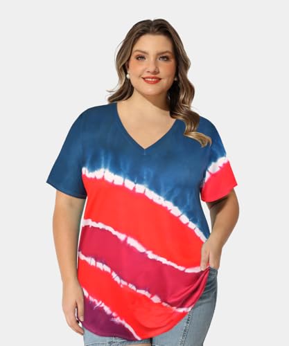 Image of RITERA Women Plus Size Tops Tie Dye V Neck Shirt Floral Camo Summer Short Sleeve Tunic Oversized Ladies Blouse XL-5XL