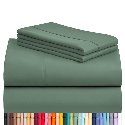 LuxClub 4 PC Full Sheet Set, Breathable Luxury Bed Sheets, Deep Pockets Wrinkle Free Cooling Bed Sheets Machine Washable Hotel Bedding Silky Soft - Tree Moss Green Full