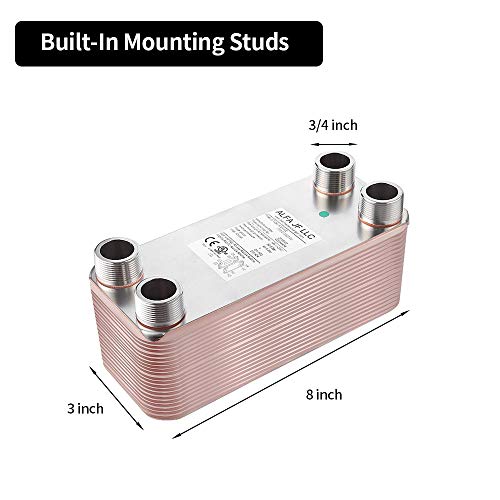 AB Plate Heat Exchanger, 3"x8" 10 Plates Water To Water Heat Exchanger, Copper/SS316L Stainless Steel Brazed Plate Heat Exchanger For Floor Heating, Water Heating, Snow Melting