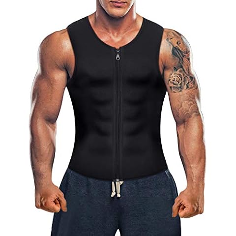 Bingrong Men Waist Trainer Vest for Weight Loss Hot Neoprene Corset Body Shaper Zipper Sauna Tank Top Workout Shirt, Black, L Cover