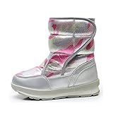 Winterstiefel für Kinder Jungen Mädchen, warme bequeme weiche wasserdicht Schneestiefel mit Fell gefüttert, rutschfeste winterschuhe für Outdoor Unisex(Rosa1 33)