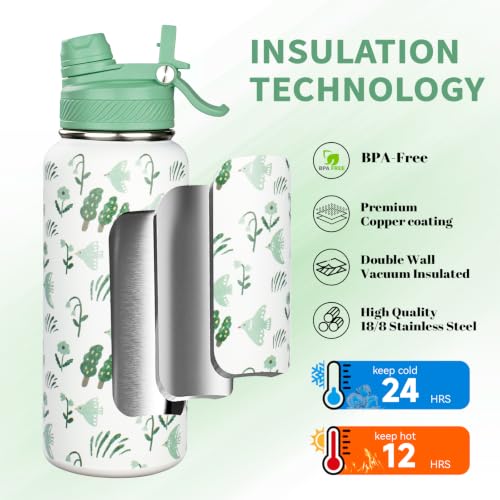 Image of 32 oz Insulated Water Bottle with Leak-proof 2-in-1 Straw and Spout Lid,Stainless Steel Sports Water Bottle with Handle,Double Wall Vacuum Metal Water Flask for Travel Camping School(Bird Tree,1)
