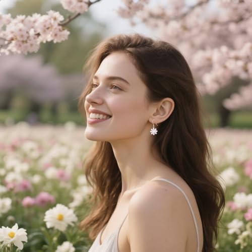 SLUYNZ 925 Sterling Silver Flower Dangle Earrings for Women Teen Girls Daisy Pink Flower Drop Earrings Summer Spring3