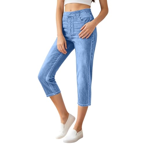 Jean capri en denim stretch fluide pour femme, le pantalon court taille mi-haute de l'été