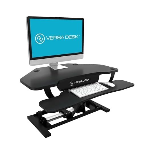 VERSADESK Electric Corner Standing Desk Converter, 36" PowerPro Motorized Height-Adjustable Standup Desk Riser Sit to Stand Desktop with Keyboard and Mouse Tray + USB Charging Port, Black