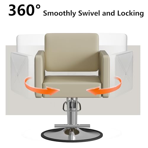 Image of LOUVIXA Barber Chairs for Hair Stylist, Height Adjustable Hydraulic Salon Chair, 360 Degrees Rotation, Multi-Function Shampoo Chair for Salon Home Barbershop (Beige-Sliver)