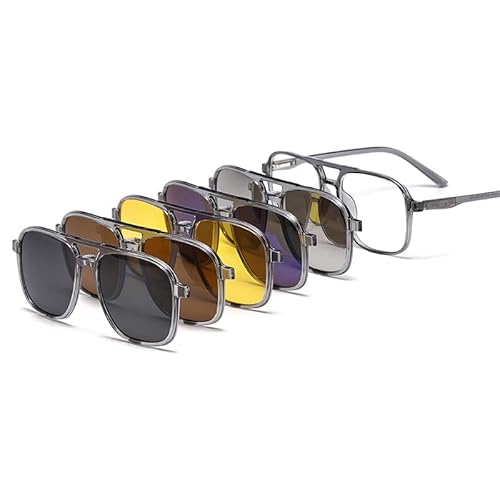 Chakralux 5 Pcs Pair Eyewear Magnetic Clip On Sunglasses Interchangeable Polarized Tinted Lenses for