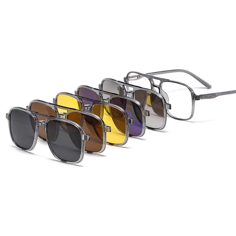 Chakralux 5 Pcs Pair Eyewear Magnetic Clip On Sunglasses Interchangeable Polarized Tinted Lenses for Men and Women Unique Gift Stick-on Trendy Fashion Magnetic Sunglasses