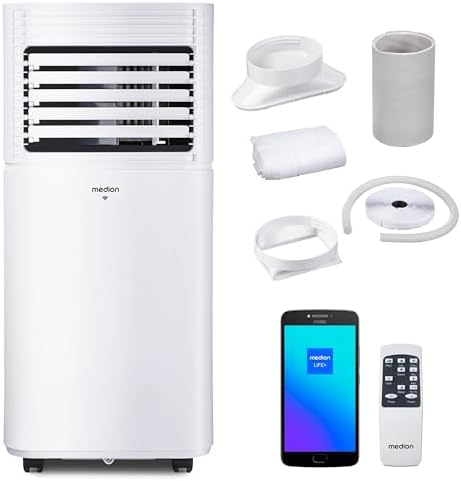 MEDION P701 Smart Mobile Air Conditioner with Exhaust Air Hose (incl. window sealing, 3in1, up to 25 m², 7,000 BTU, cooling, dehumidification, ventila...