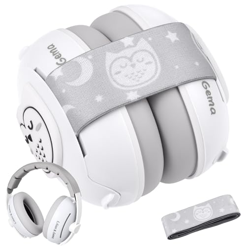 Lilian&Gema 2-in-1 Baby Ear Muffs Noise Protection up to 48 Months - Cute Owl Ear Protection for Infant & Toddler - Baby Airplane/Travel Essentials - Adjustable Noise Reduction Earmuffs, White