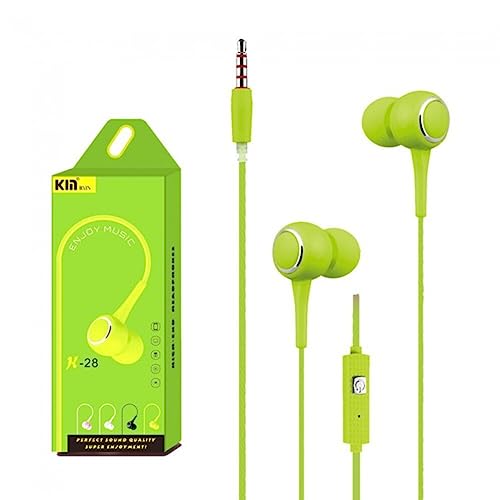 Image of Kin K28 Green Wired in-Earphone Stereophonic Sound With Mic, Built-in Microphone, Bass, 3.5mm Jack, Suitable For All Mobile Phones, Android & Mac Mobiles, Ear Phone, Music