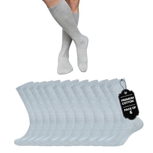 Crew Men's Socks | Pack of 6 | Formal Crew Cotton Solid Color Full Length Lightweight Casual Business Regular Sock