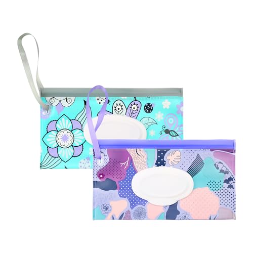 Rumyve 2pcs Reusable Travel Wet Wipe Dispenser - EVA Portable Bag and Box for Wipes On the Road, Home, Office