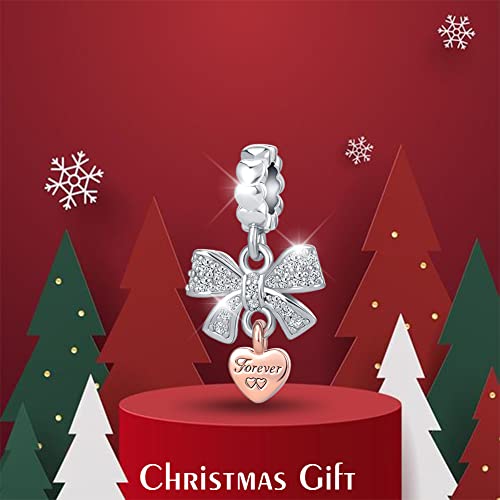 Qeensekc Girl Bow Knot Charm Heart Engraved Forever Love Rose Gold Bead For Pandora Bracelet Christams Gift Aut-58_Bowtie #TOP1