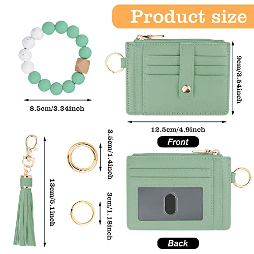 Image of KNGITRYI Wristlet Wallet for Women,RFID Keychain Wallet with Beaded Strap | 8 Card Slots,ID Window,Zipper Pocket,Leather Tassel,Compact Design