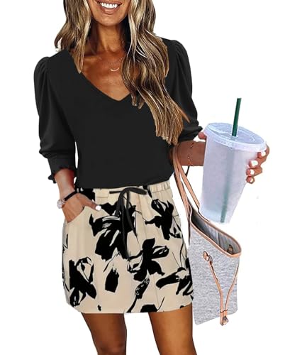 ETCYY NEW Summer Dresses for Women Dressy Casual 3/4 Length Sleeve Womens Fall Dress with Smocked Cuffs