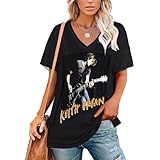 Keith Music Urban T-Shirt Short Sleeve V Neck Shirts Casual Tees Novelty Print Shirt for Women L