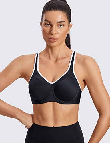 Syrokan Women's Full Support High Impact Racerback Lightly Lined Underwire Sports Bra Black 42Dd #TOP5
