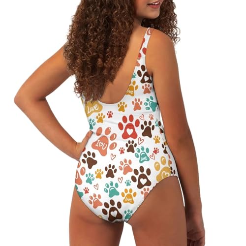 Image of One Piece Bathing Suit for Girl Kids Cute Beach Sport Swimwear U Back Scoop Neck Summer Swimming Pool Beachwear
