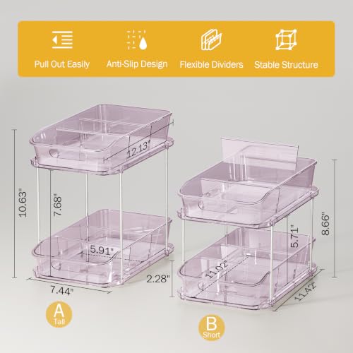 Image of Delamu 2-Tier Under Sink Organizers and Storage, Multi-Purpose Stackable Bathroom Cabinet organizers, Pull Out Kitchen Pantry Organization and Storage with Dividers(2 Pack, Purple)