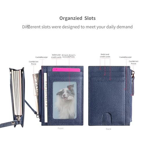 Image of Slim Wallet for Women and men Small Leather RFID Blocking Credit Card Holder Minimalist Wallet with Coin Purses & Pouches,Navy