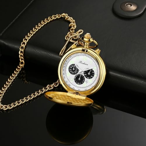 Image of BOSHIYA Multifunctional Stopwatch Calendar Silver Gold Black Pocket Watch with Bracelet
