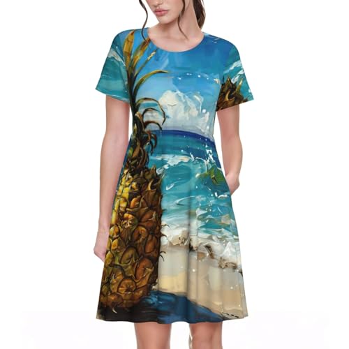 Robe d'été pour femme chic décontractée à manches courtes Pineapple By The Sea