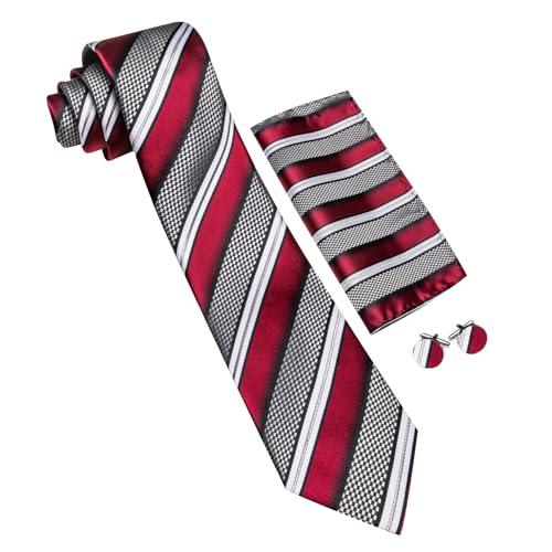 Image of Barry.Wang Mens Tie Set Plaid Check Neckties Formal Business Wedding Luxury Pocket Square Cufflinks
