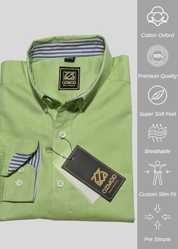 Image of Men's Smart Casual Shirt | Slim Fit | 100% Cotton | Oxford Weave | Office Shirt | Button Down | Striped Trimming Inside Cuff and Collar | Best Shirts for Men