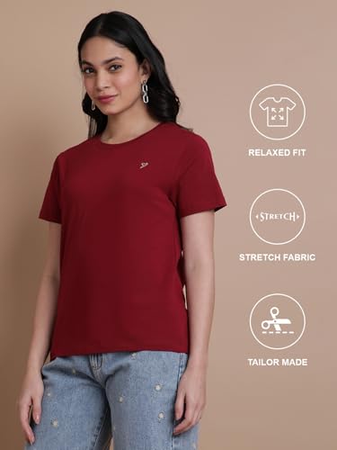 Image of TWIN BIRDS Women Cotton Elastane T-Shirt | Round Neck Casual Everyday Top