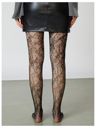 Image of RoseSeek Women's Floral Lace Fishnet Tights Kawaii Y2K See Through Stocking | Sheer Mesh, Lace Tights, Floral Lace Fishnet Tights, Thigh Highs, Leggings, Y2K Stockings