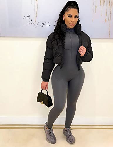 Alunzoem Puffer Jacket Womens Casual Long Sleeve Zip Up Winter Short Down Coat2