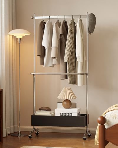 Image of FGXHHS Modern Coat Rack with Storage Basket - 360° Rotating Open Wardrobe, Carbon Steel Material, Easy to Install, Ideal for Bedroom/Office/Entrance, Black 82x40x177cm