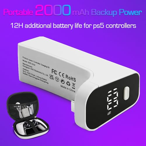 Image of Wireless Charger for PS5 Controller with 2000mAh Battery Pack, Play While Charging for PlayStation 5 Controller Charger LED Display 12H Extended Playtime Ultra-Light Portable Not for Edge