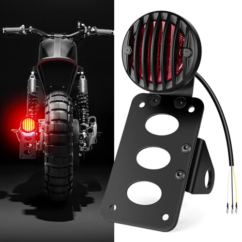 Amazicha 1 Motorcycle LED Tail Brake Light with Bracket IP67 Waterproof Motorcycle Side Mount License Plate Rear Light Compatible for Harley Sporster Bobber Chopper Yamaha Suzuki Honda Kawasaki