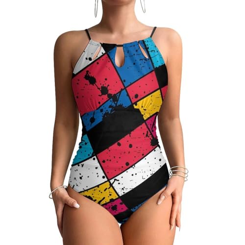Swimsuit monokini beachwear carré coloré pour vos vacances d'été à la plage