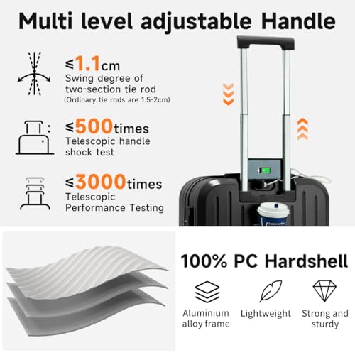 18x14x8 Carry On Suitcase Hardside Built In TSA Lock & USB Port Lightweight Luggage Silent Double Spinner Wheels Maximum Underseat Carry-On Bag For American & United Approved Airlines3