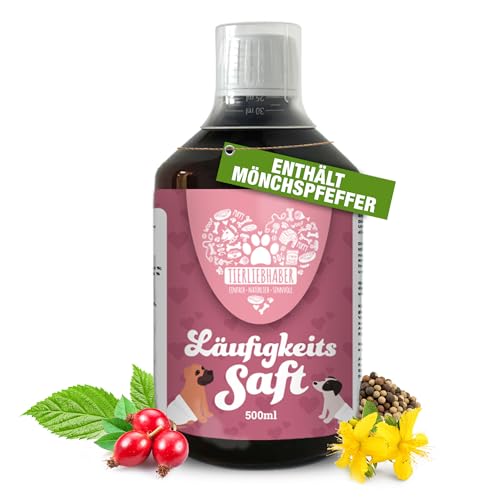 Tierliebhaber – Läufigkeitssaft für Hündinnen 500ml mit Mönchspfeffer – Kräuter-Saft zur Unterstützung bei Scheinschwangerschaft & hormonellen Unstimmigkeiten – Mittel gegen Scheinträchtigkeit Hund