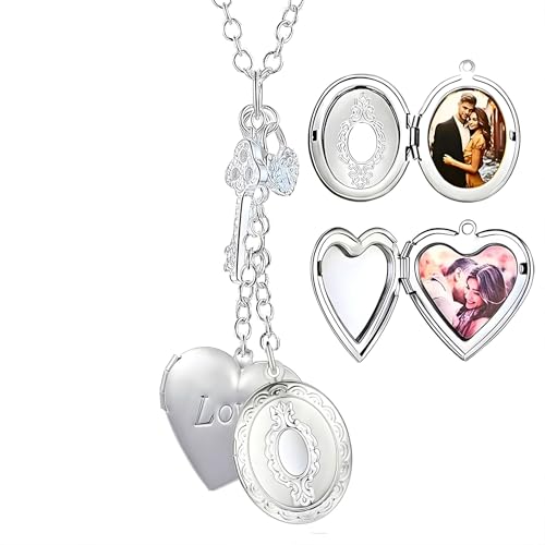 Image of Via Mazzini Silver Heart Photo Locket Pendant for Women and Girls (NK0538)
