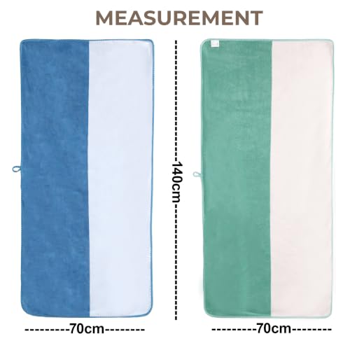 Image of Story@Home 500 GSM Microfiber Towels for Bath Large Size | Towel Set of 2 |Super Soft Color Blocked Bath Towels | 70 x 140 cm | Blue & Mint Green | Skin & Hair Friendly Bath Towels for Men, Women