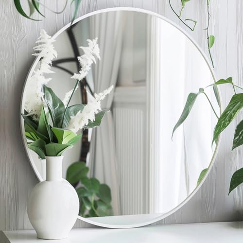 Image of Sunniry White Circle Mirror, Round Mirror 20 inch, White Round Mirrors Matte Metal Frame, Circle Mirrors for Bathroom, Bedroom, Living Room, Hallway.