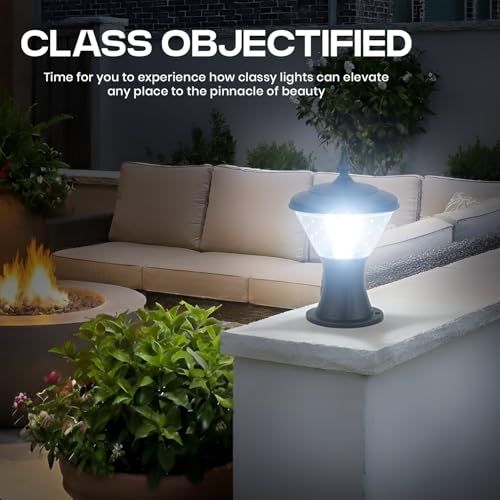 Image of Gigawatts GWSRW-02 Outdoor Gate Light - 12W Integrated Light 101% Rust & Waterproof Polycarbonate, ABS, PP Pillar Lamp Base Mount Black Exterior Fixture for Garden, Boundary & Home Entrance