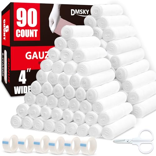 DMSKY Gauze Rolls 90 Pack, 4 in x 4.1 Yards