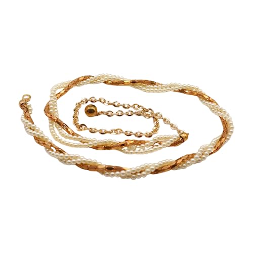 Women Fashion Skinny Belt Gold Metal Chain Twisted Braided Beads Waistband M L XL