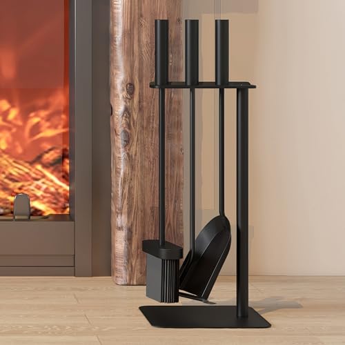 Kingson 4-teiliges Kaminbesteck-Set Bürste, Schaufel, Schürhaken und Ständer 16x16x45cm Holzbrenner-Zubehör Stilvolles Kamin-Set